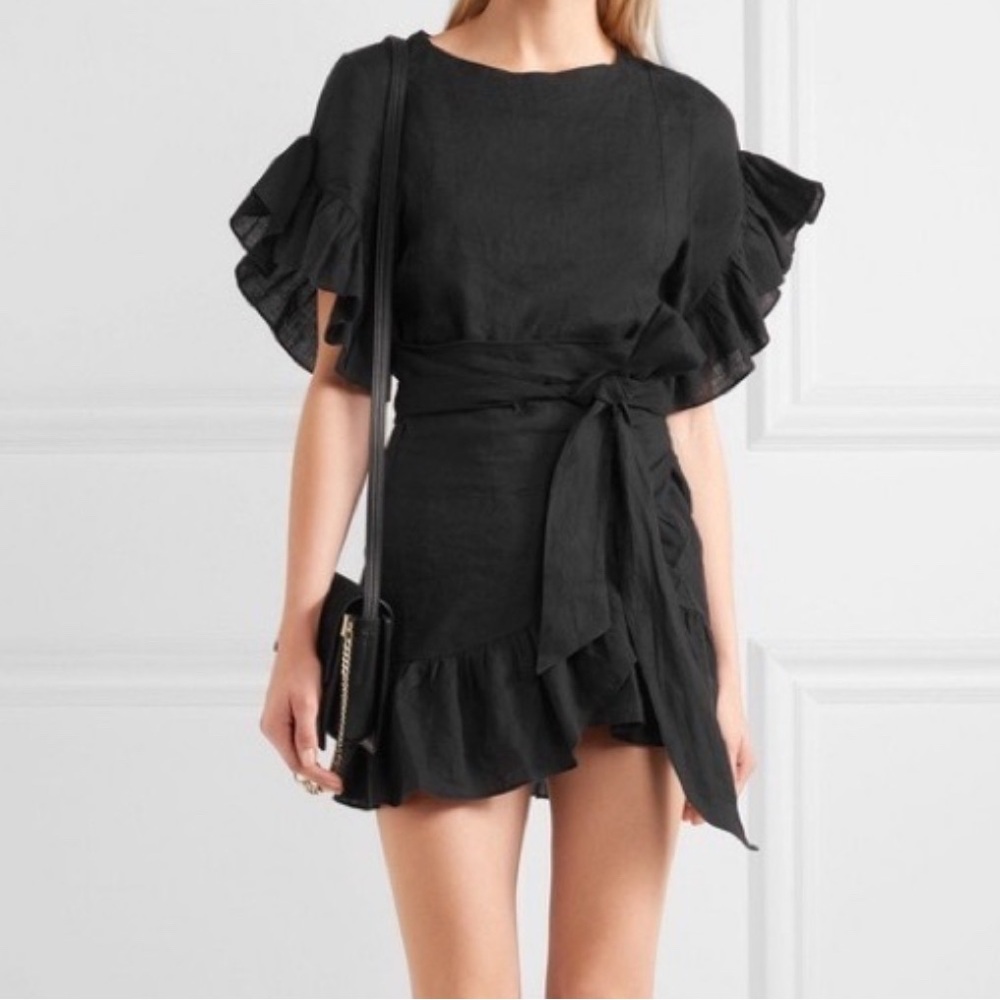 Isabela Marant Etoile - Delicia ruffle trim wrap dress in black.  Size XS